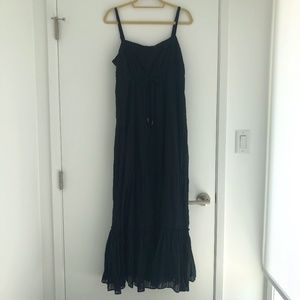 DKNYC Ruffled Hem Maxi Slip Dress Black Large